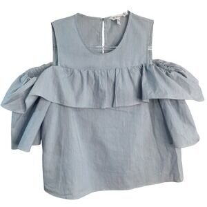 BCBGeneration Womens XS Blue White Striped Cold Shoulder Ruffle Blouse Top